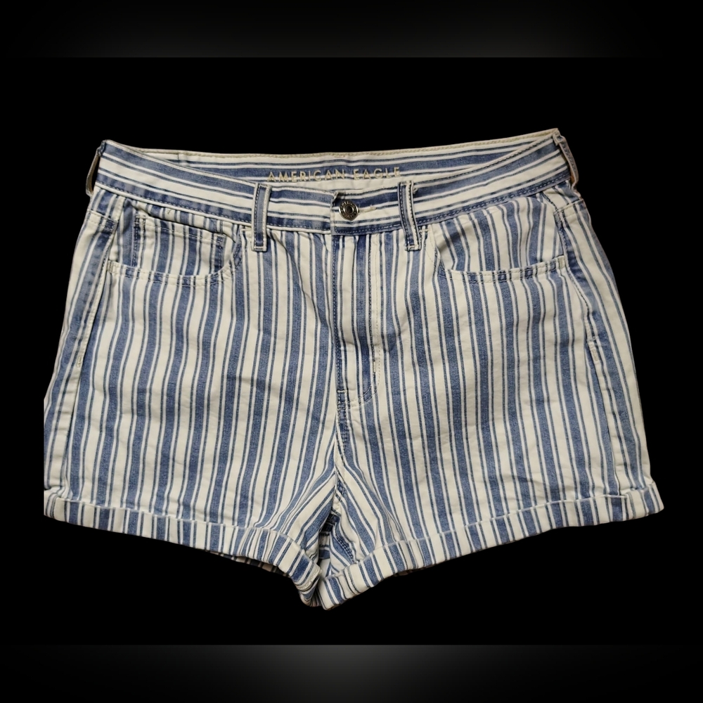 American Eagle Outfitters Women's Blue & White Striped Mom Jean Shorts, Sz 8